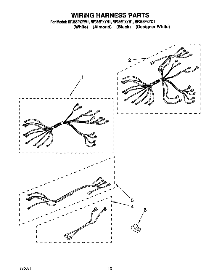 WIRING HARNESS Diagram and Parts List for RF366PXYQ1  Whirlpool Range