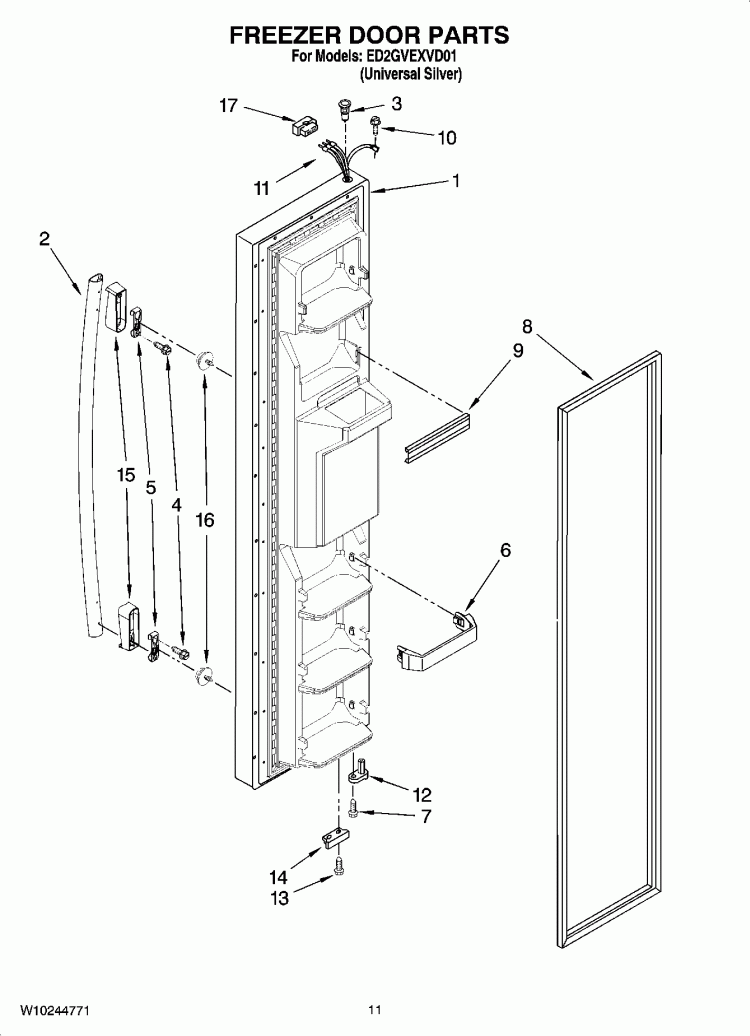 FREEZER DOOR PARTS Diagram and Parts List for ED2GVEXVD01  Whirlpool Refrigerator