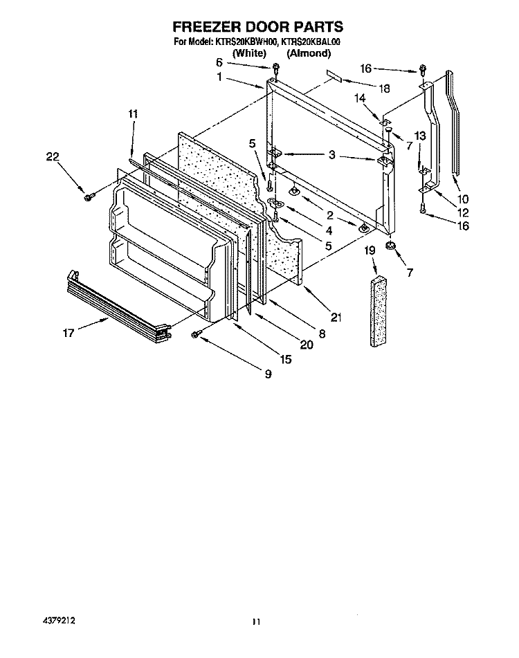 FREEZER DOOR Diagram and Parts List for KTRS20KBWH00  KitchenAid Refrigerator