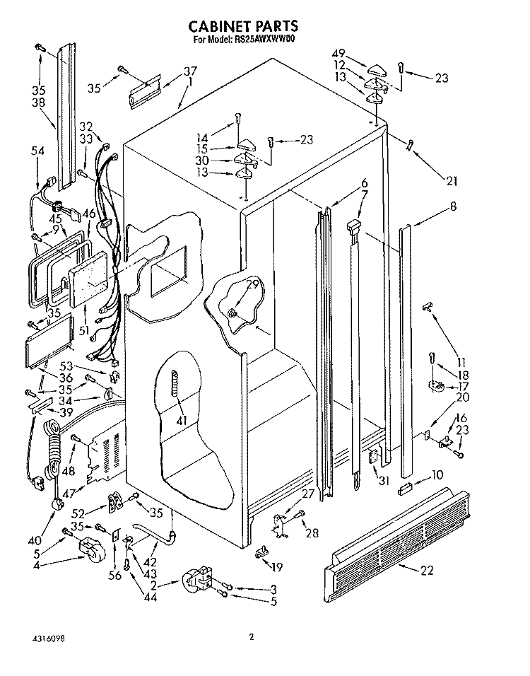 CABINET Diagram and Parts List for RS25AWXWL00  Roper Refrigerator