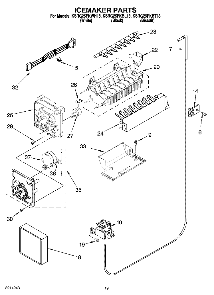 ICEMAKER PARTS, OPTIONAL PARTS (NOT INCLUDED) Diagram and Parts List for KSRG25FKBL18  KitchenAid Refrigerator