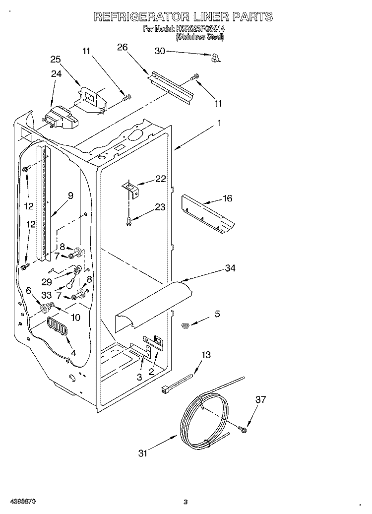 REFRIGERATOR LINER Diagram and Parts List for KSRS25FGSS14  KitchenAid Refrigerator