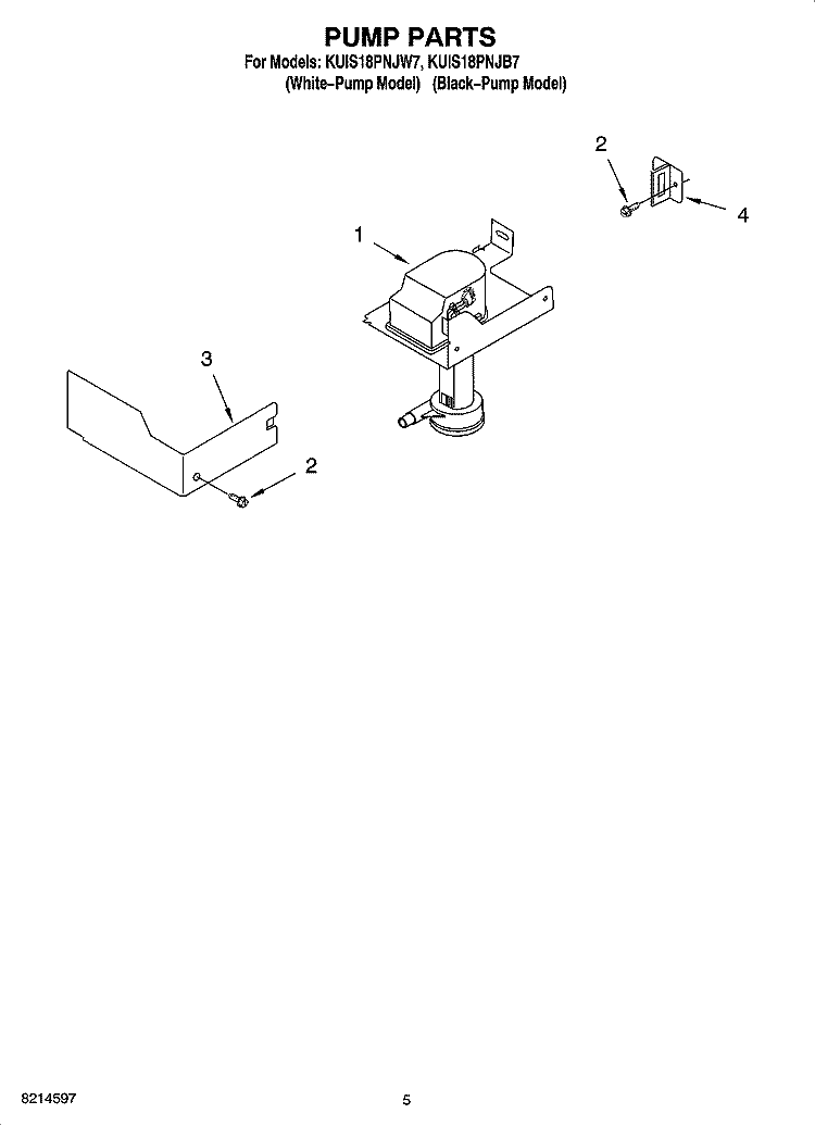 PUMP PARTS Diagram and Parts List for KUIS18PNJW7  KitchenAid Ice Maker