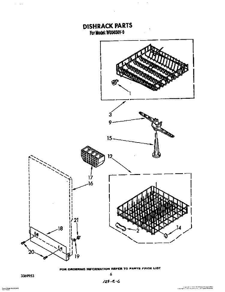DISHRACK Diagram and Parts List for WU5650V0  Roper Dishwasher