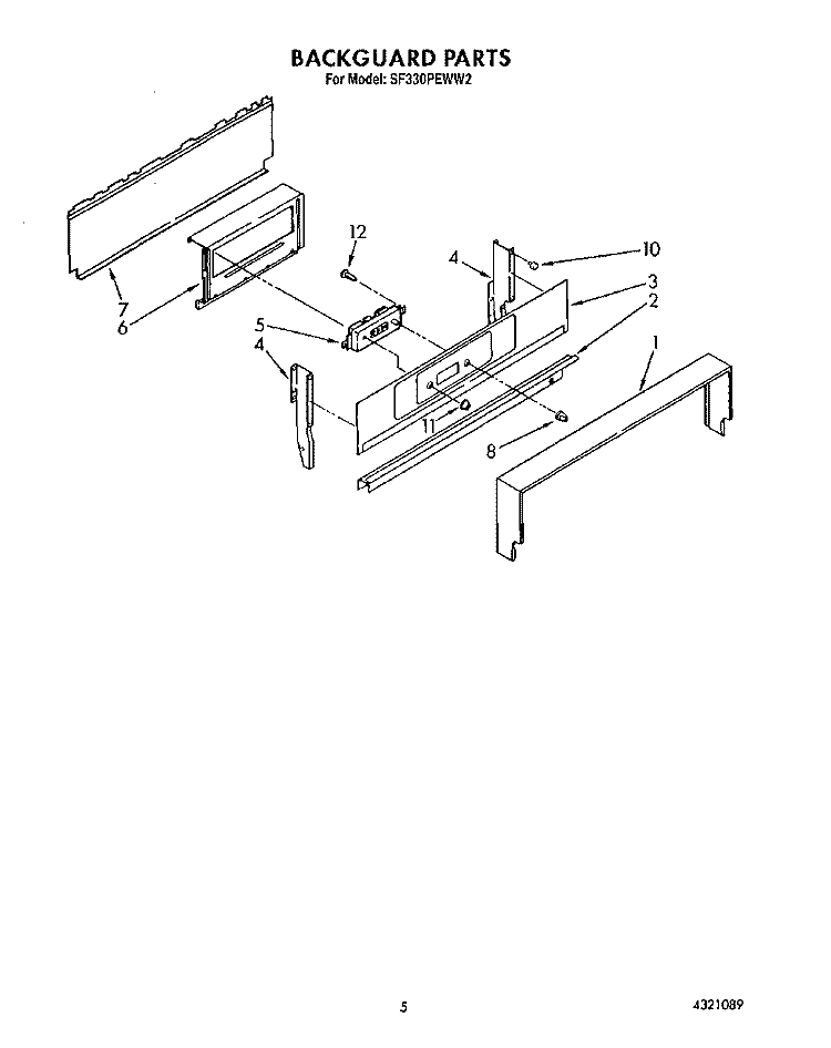 BACKGUARD Diagram and Parts List for SF330PEWW2  Whirlpool Range