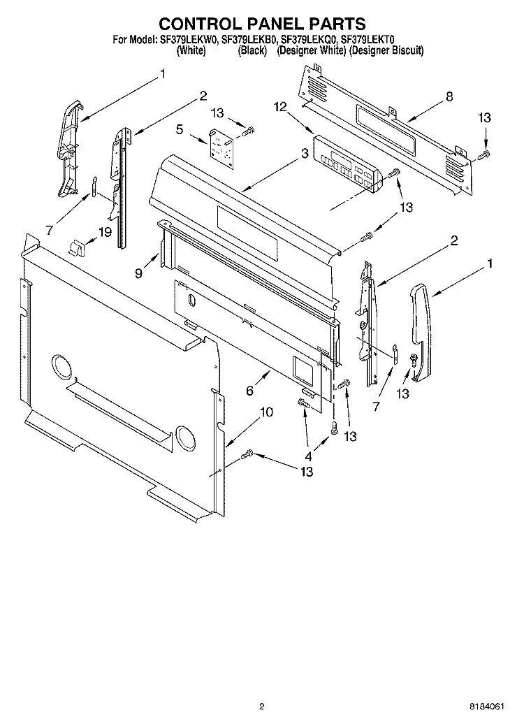 CONTROL PANEL Diagram and Parts List for SF379LEKW0  Whirlpool Range
