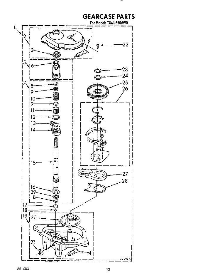GEARCASE Diagram and Parts List for TAWL650AW0  Estate Washer