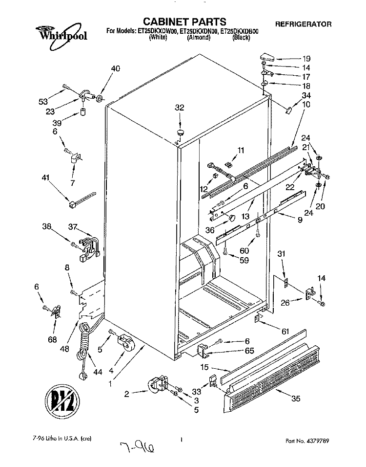 CABINET Diagram and Parts List for ET25DKXDW00  Whirlpool Refrigerator
