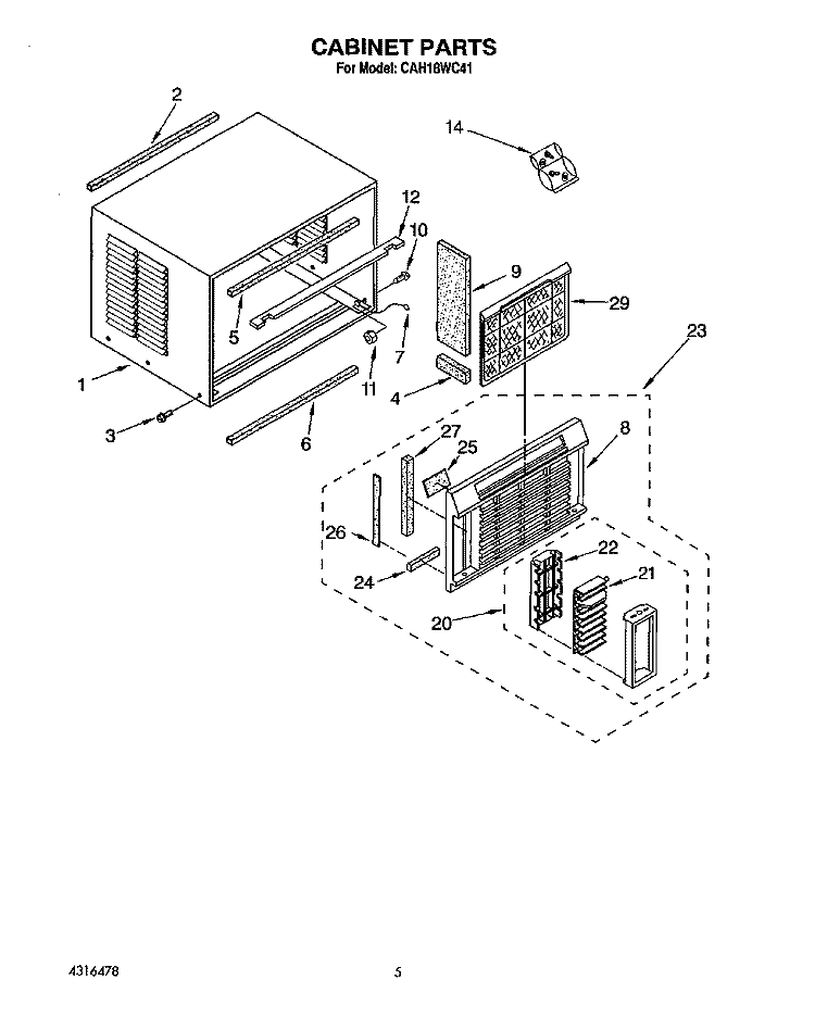 CABINET Diagram and Parts List for CAH18WC41  Crosley Air Conditioner