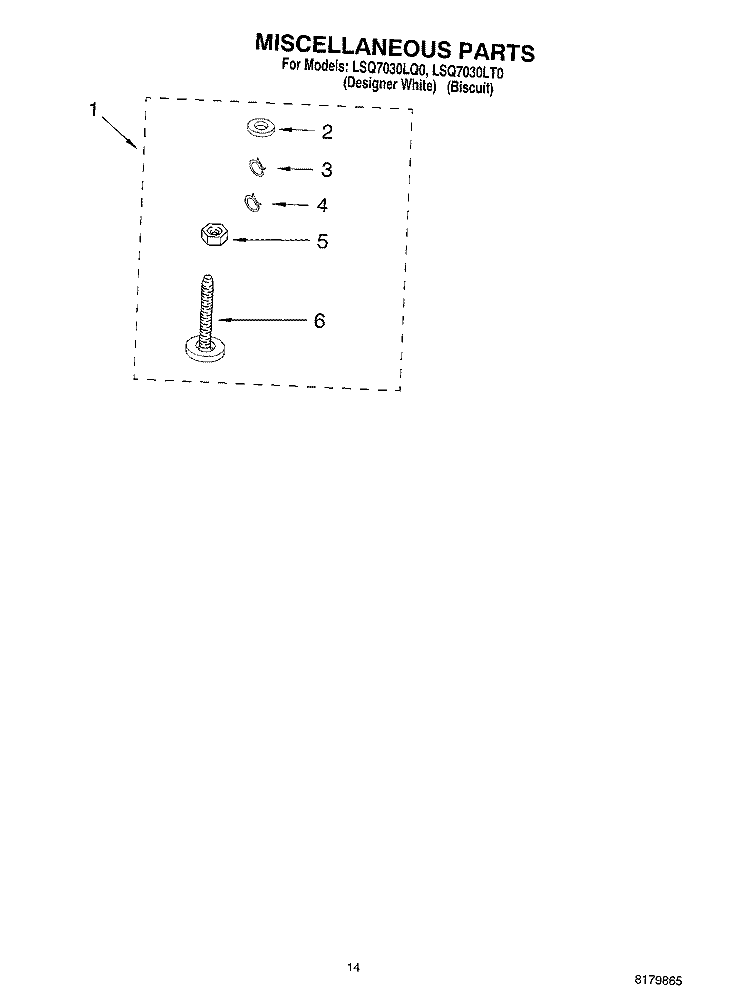 MISCELLANEOUS Diagram and Parts List for LSQ7030LQ0  Whirlpool Washer