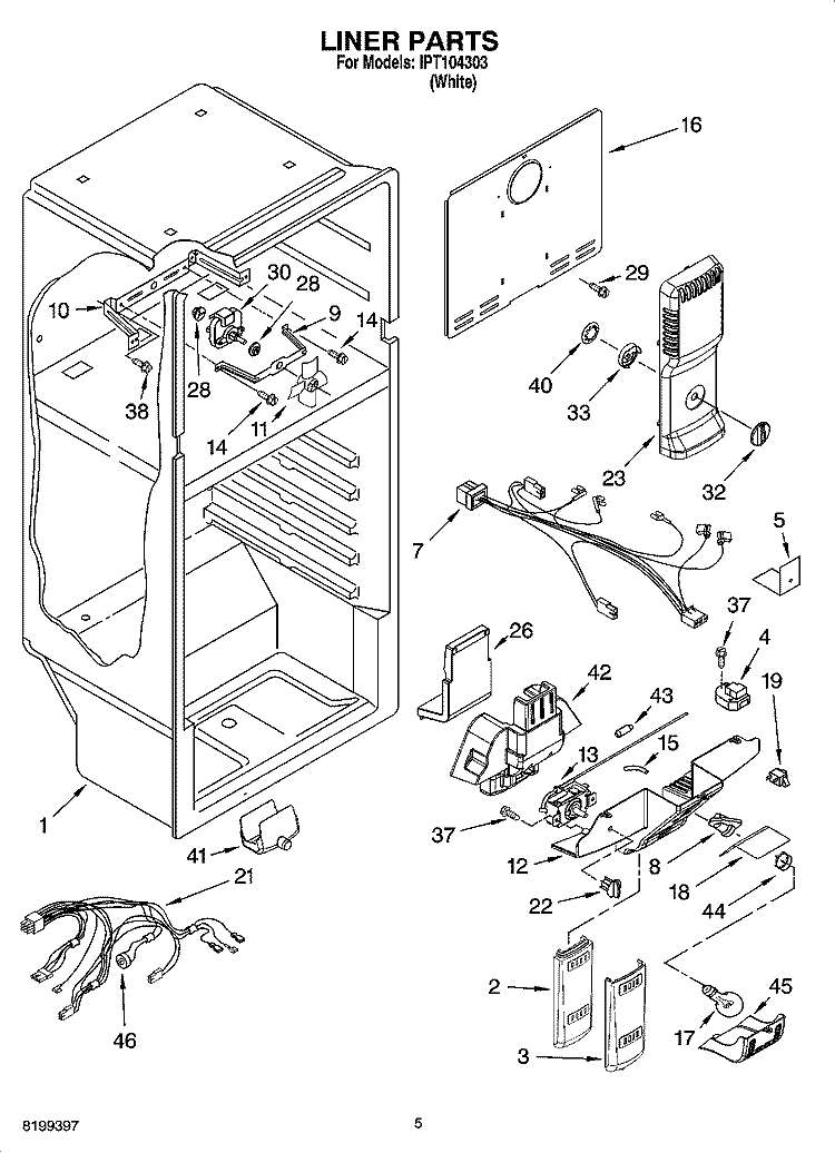 LINER PARTS Diagram and Parts List for IPT104303  Inglis Refrigerator