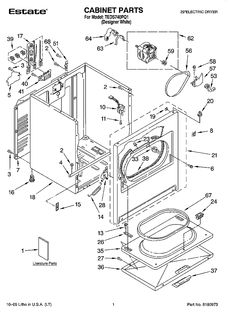 CABINET PARTS Diagram and Parts List for TEDS740PQ1  Estate Dryer