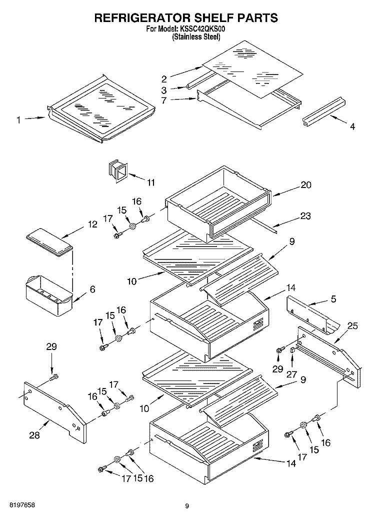 REFRIGERATOR SHELF Diagram and Parts List for KSSC42QKS00  KitchenAid Refrigerator