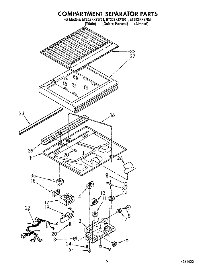 COMPARTMENT SEPARATOR Diagram and Parts List for ET20ZKXYG01  Whirlpool Refrigerator