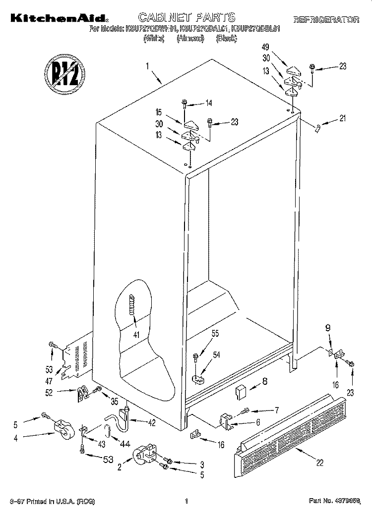 CABINET Diagram and Parts List for KSUP27QDBL01  KitchenAid Refrigerator