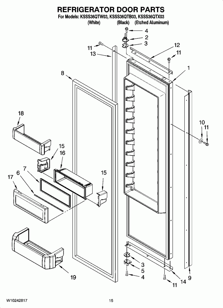 REFRIGERATOR DOOR PARTS Diagram and Parts List for KSSS36QTB03  KitchenAid Refrigerator