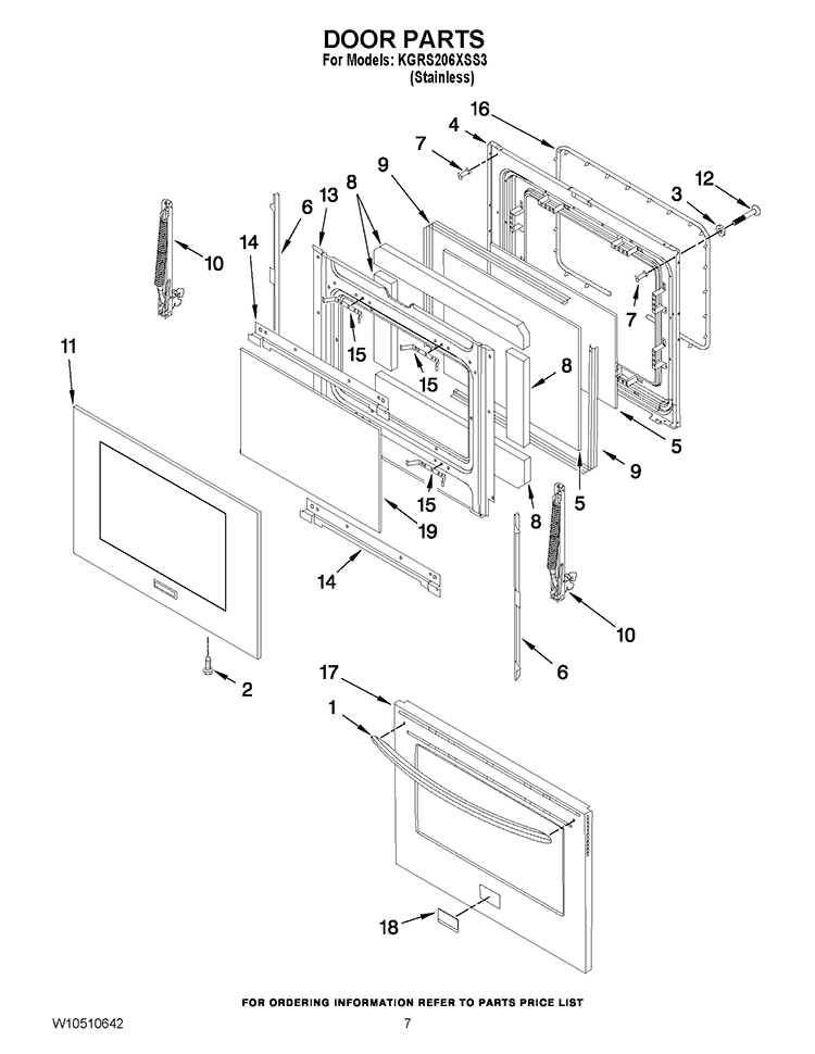 DOOR PARTS Diagram and Parts List for KGRS206XSS3  KitchenAid Range