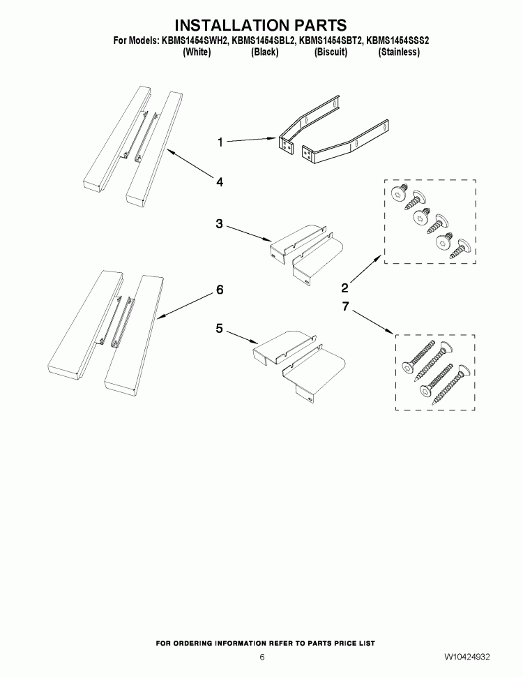 INSTALLATION PARTS Diagram and Parts List for KBMS1454SWH2  KitchenAid Microwave