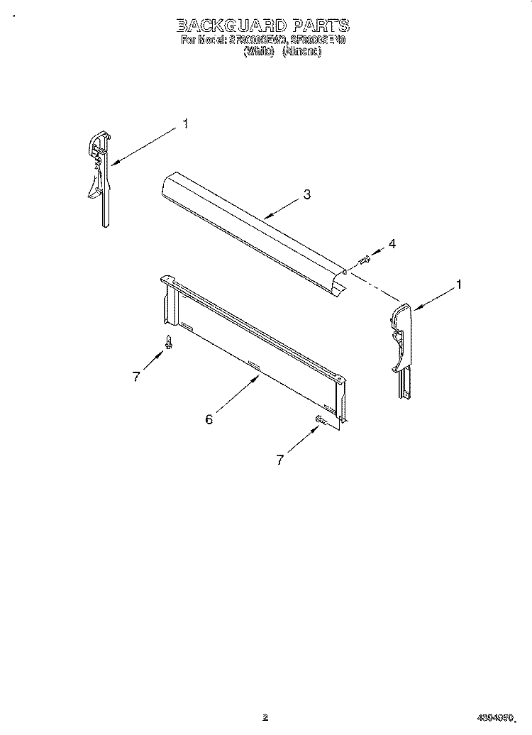 BACKGUARD Diagram and Parts List for SF3000SEN0  Whirlpool Range