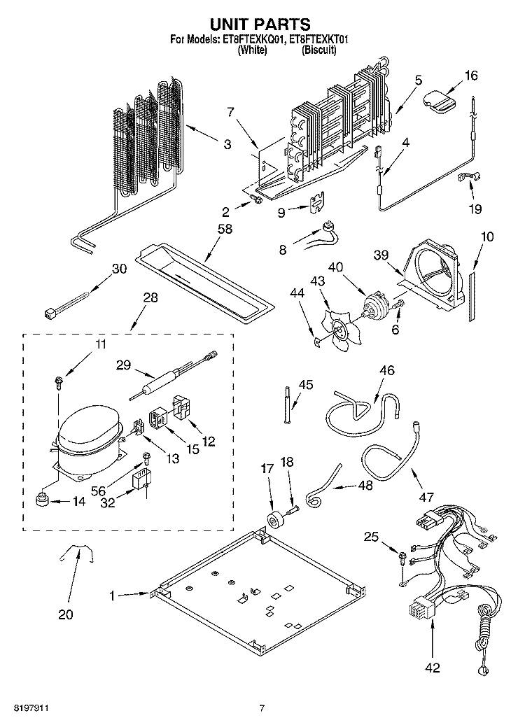 UNIT Diagram and Parts List for ET8FTEXKQ01  Whirlpool Refrigerator