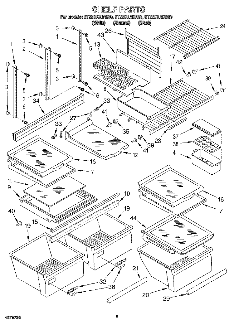 SHELF Diagram and Parts List for ET22DKXDB00  Whirlpool Refrigerator