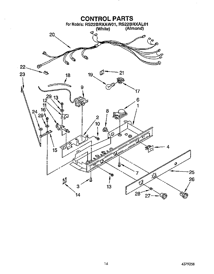 CONTROL Diagram and Parts List for RS22BRXAL01  Roper Refrigerator
