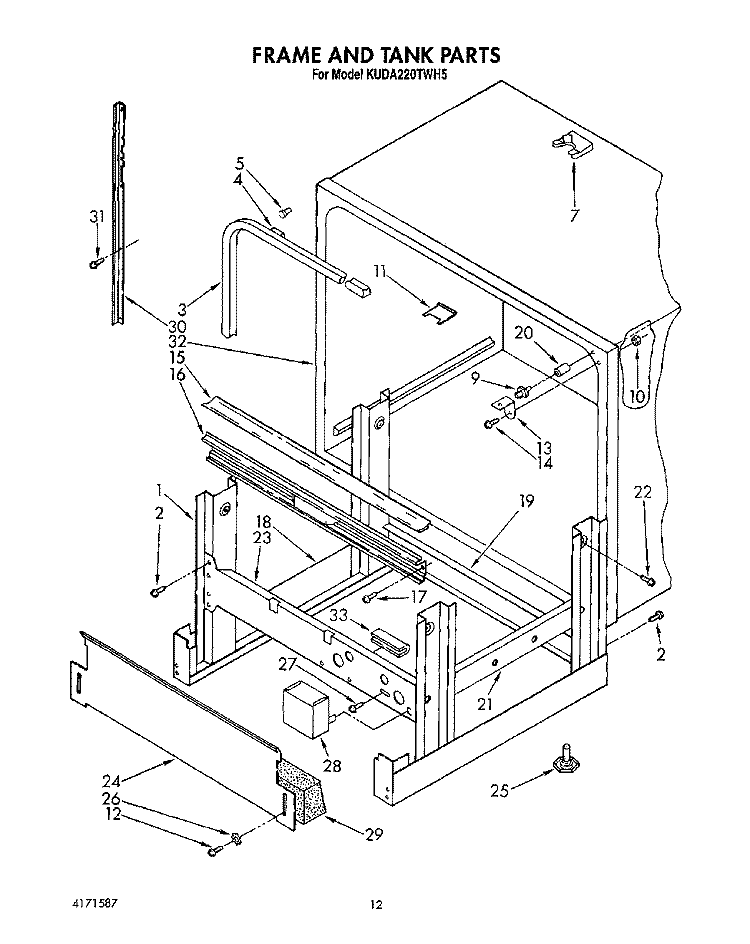 FRAME AND TANK Diagram and Parts List for KUDA220TWH5  KitchenAid Dishwasher