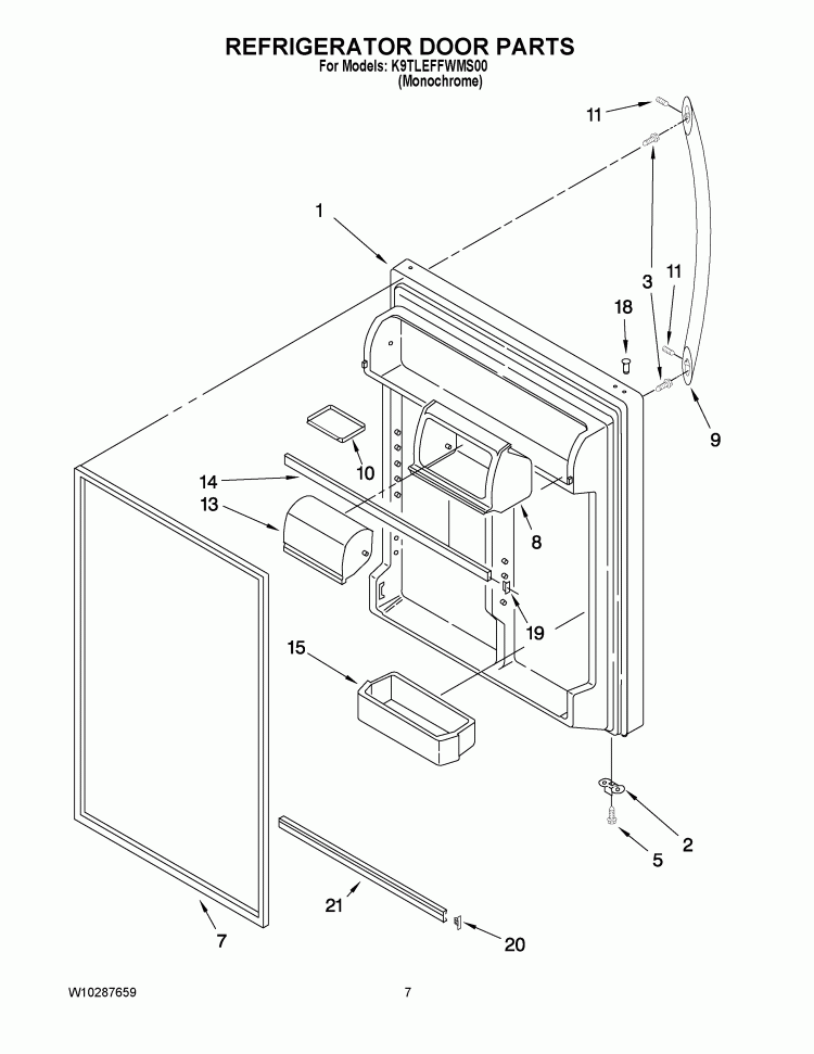 REFRIGERATOR DOOR PARTS Diagram and Parts List for K9TLEFFWMS00  KitchenAid Refrigerator