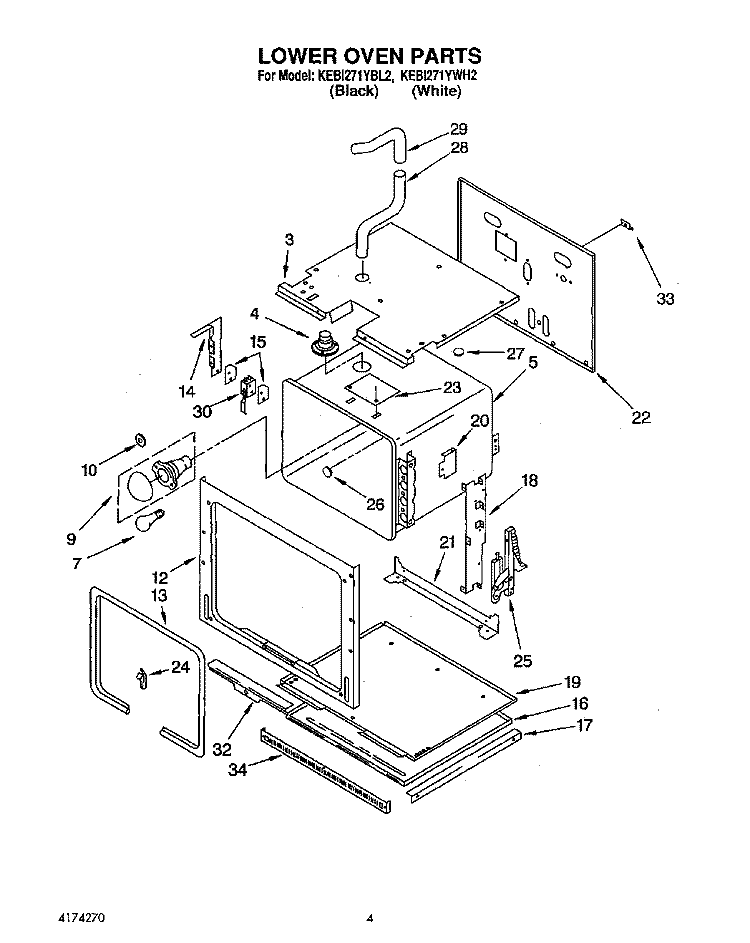LOWER OVEN Diagram and Parts List for KEBI271YWH2  KitchenAid Wall Oven