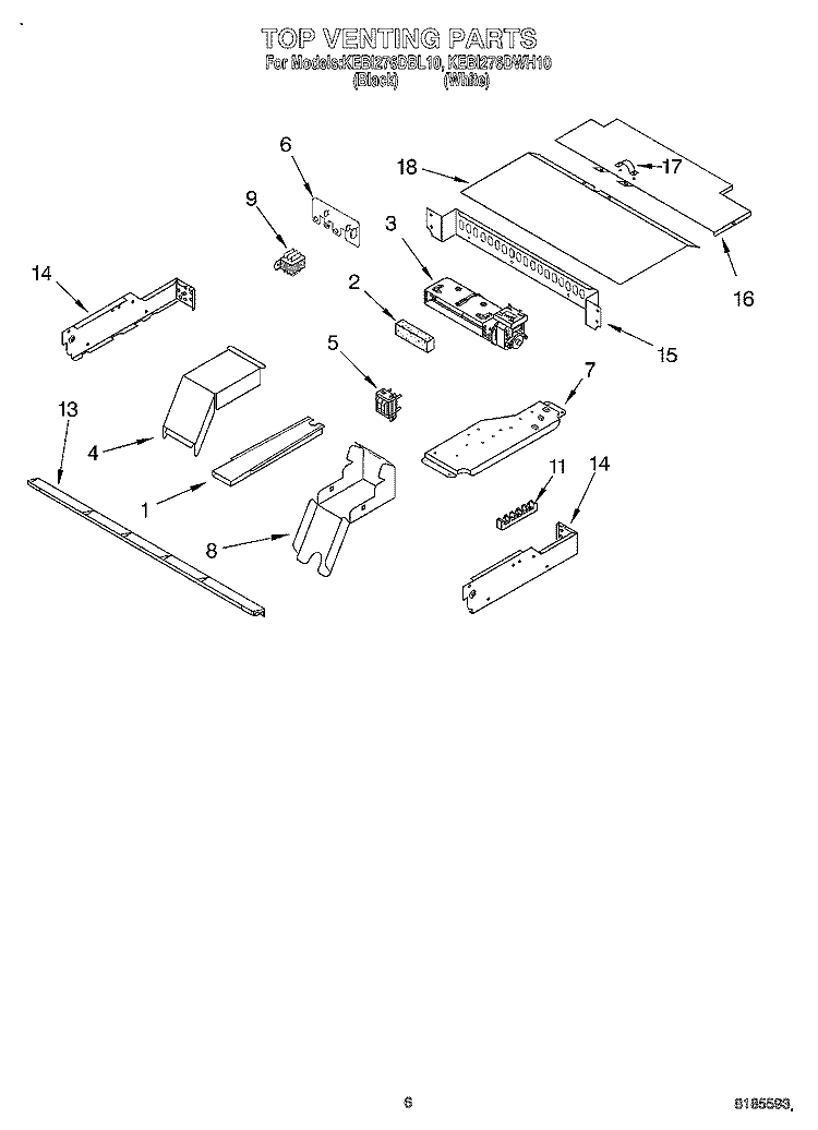 TOP VENTING, OPTIONAL Diagram and Parts List for KEBI276DBL10  KitchenAid Wall Oven