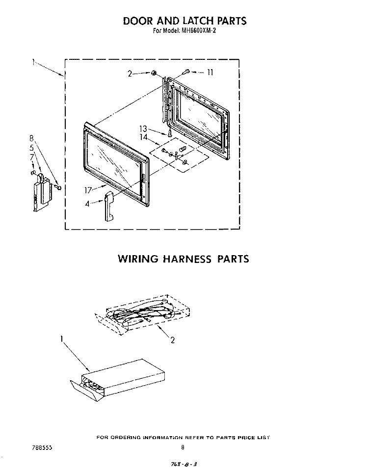 DOOR AND LATCH , WIRING HARNESS Diagram and Parts List for MH6600XM2  Whirlpool Microwave
