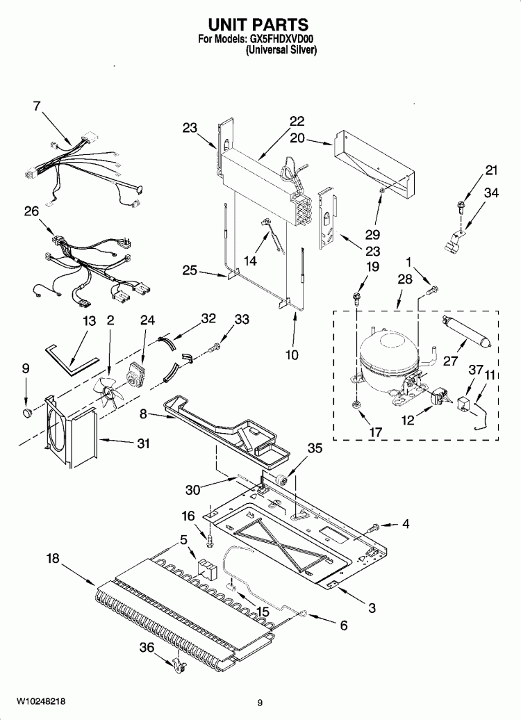UNIT PARTS Diagram and Parts List for GX5FHDXVD00  Whirlpool Refrigerator