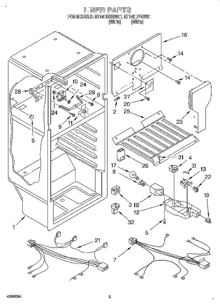 LINER, LIT/OPTIONAL Diagram and Parts List for RT14HDXGW01  Roper Refrigerator