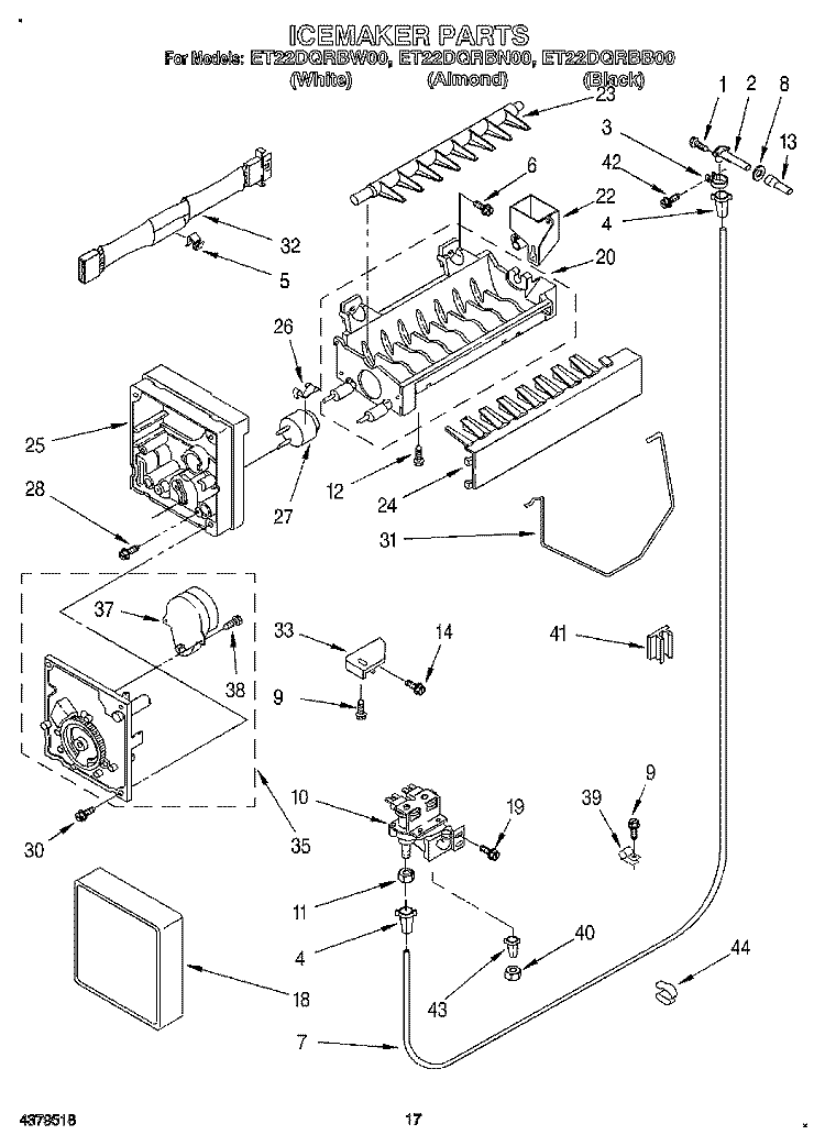 ICEMAKER Diagram and Parts List for ET22DQRBW00  Whirlpool Refrigerator