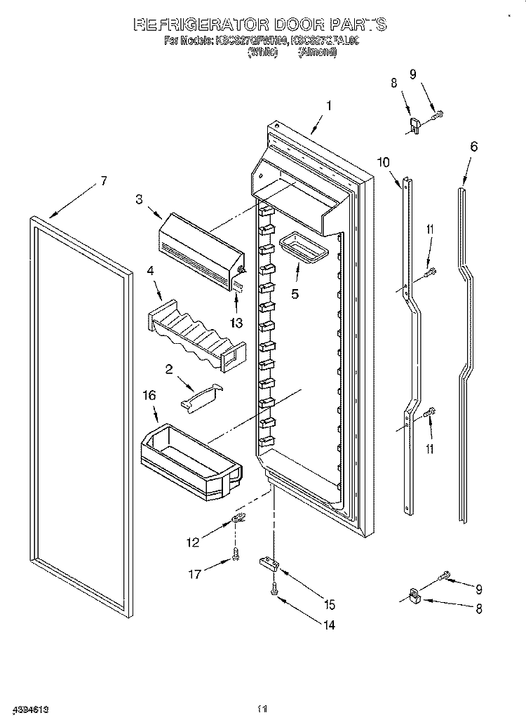 REFRIGERATOR DOOR Diagram and Parts List for KSCS27QFAL00  KitchenAid Refrigerator