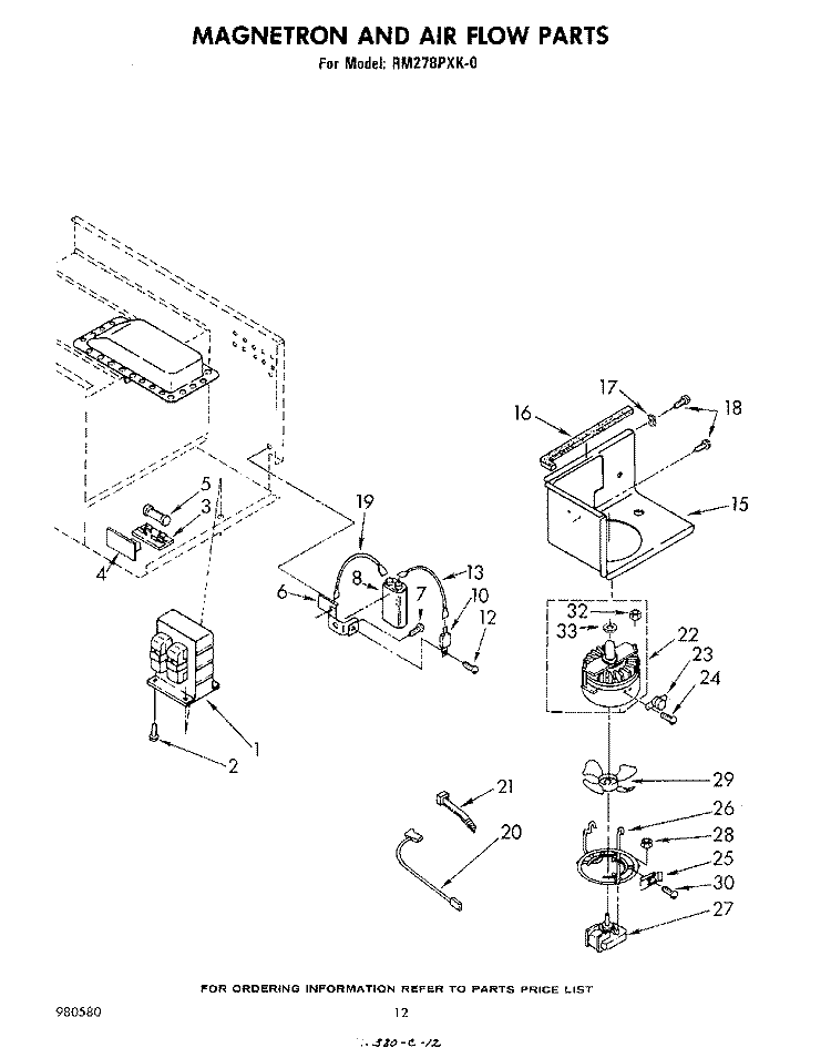 MAGNETRON AND AIR FLOW , LITERATURE Diagram and Parts List for RM278PXK0  Whirlpool Microwave Oven Combo