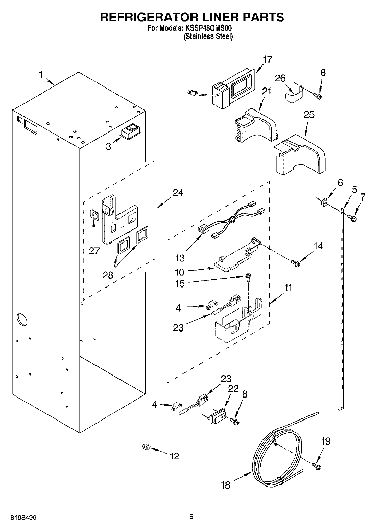 REFRIGERATOR LINER PARTS Diagram and Parts List for KSSP48QMS00  KitchenAid Refrigerator