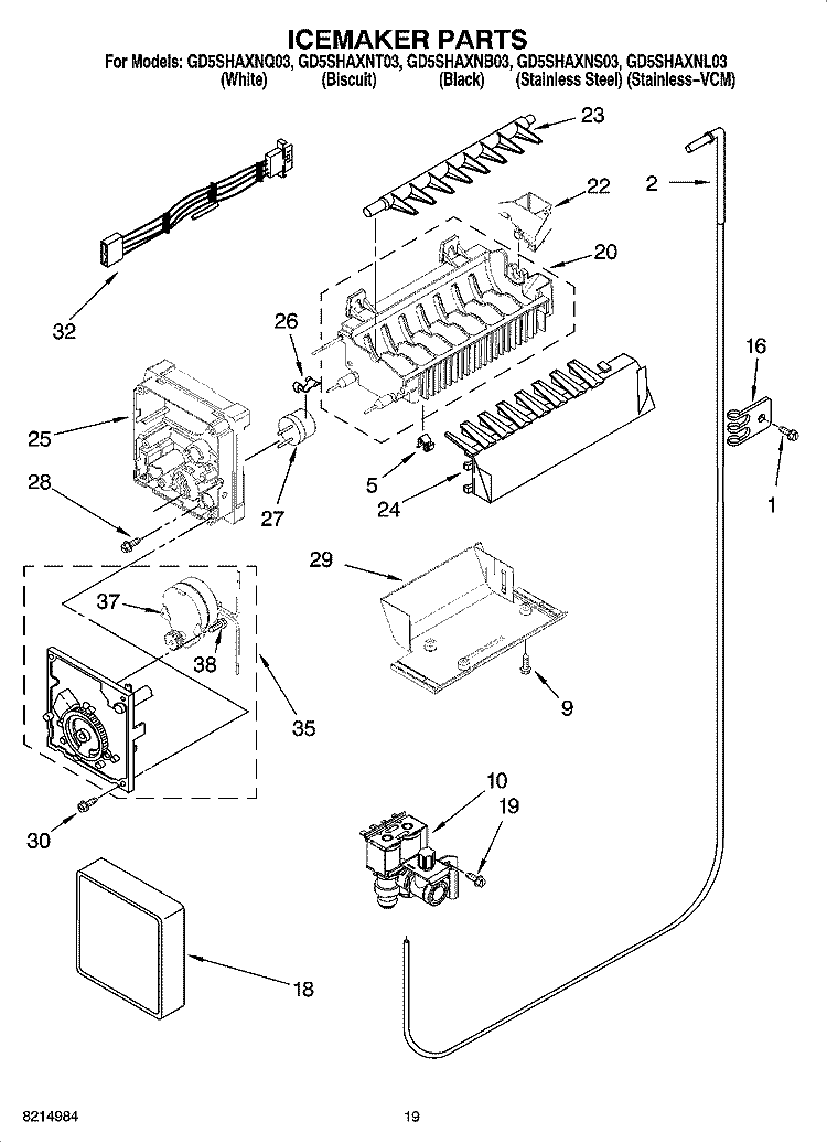 ICEMAKER PARTS, OPTIONAL PARTS (NOT INCLUDED) Diagram and Parts List for GD5SHAXNS03  Whirlpool Refrigerator