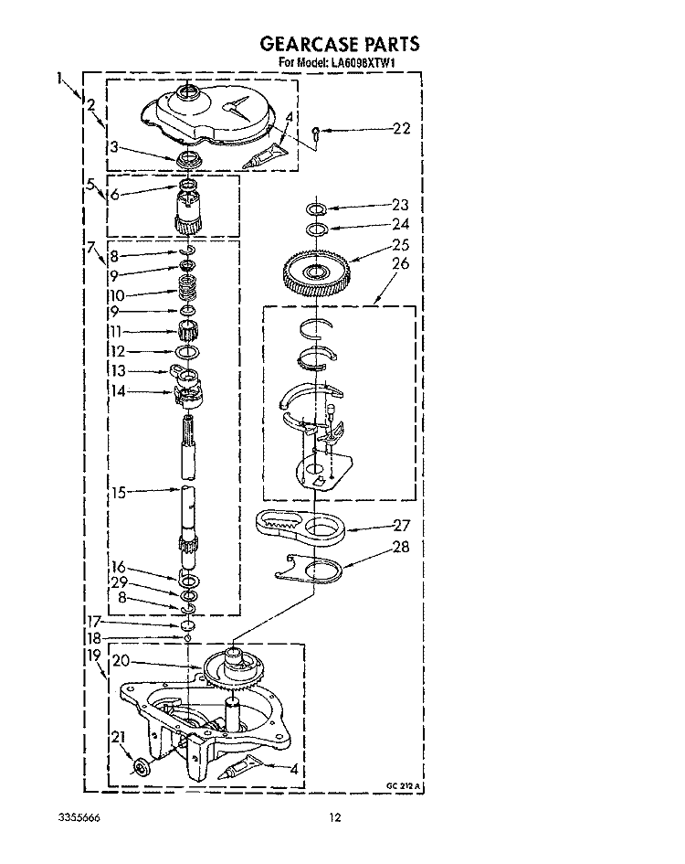 GEARCASE Diagram and Parts List for LA6098XTF1  Whirlpool Washer