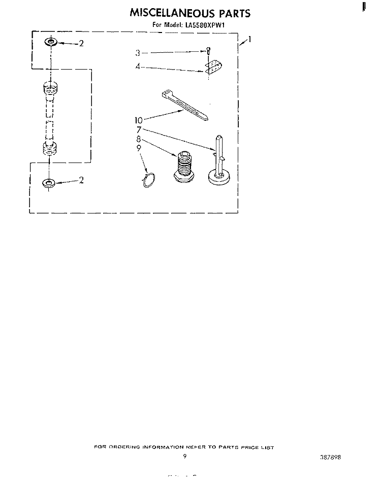 MISCELLANEOUS , LITERATURE AND OPTIONAL Diagram and Parts List for LA5580XPW1  Whirlpool Washer