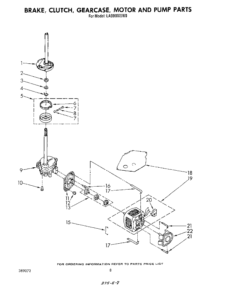 BRAKE, CLUTCH, GEARCASE, MOTOR AND PUMP Diagram and Parts List for LA5900XSW0  Whirlpool Washer