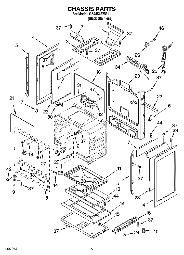 CHASSIS PARTS Diagram and Parts List for GS445LEMS1  Whirlpool Range