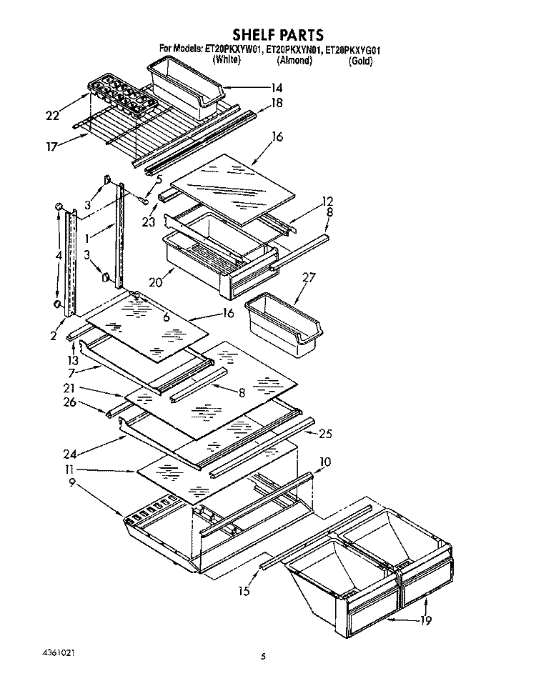 SHELF Diagram and Parts List for ET20PKXYN01  Whirlpool Refrigerator