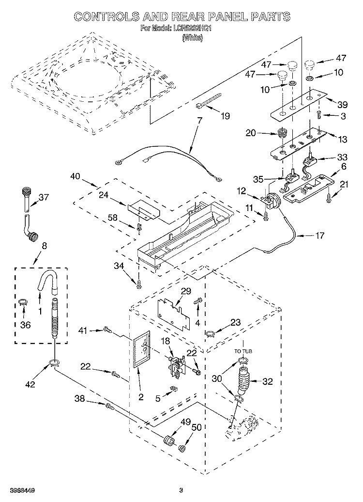CONTROLS AND REAR PANEL Diagram and Parts List for LCR5232HQ1  Whirlpool Washer