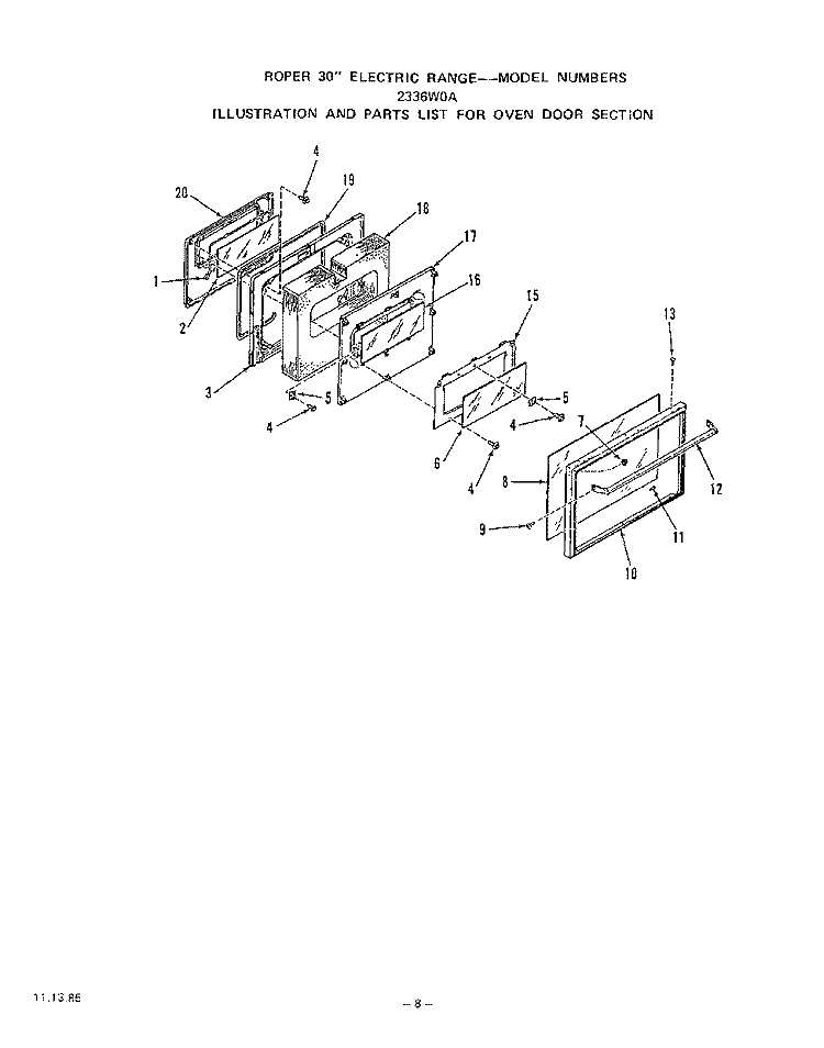 WIRE HARNESS Diagram and Parts List for 2336W0A  Roper Range