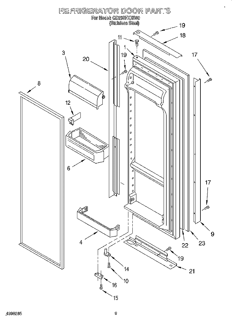 REFRIGERATOR DOOR Diagram and Parts List for GD25SFXHS00  Whirlpool Refrigerator