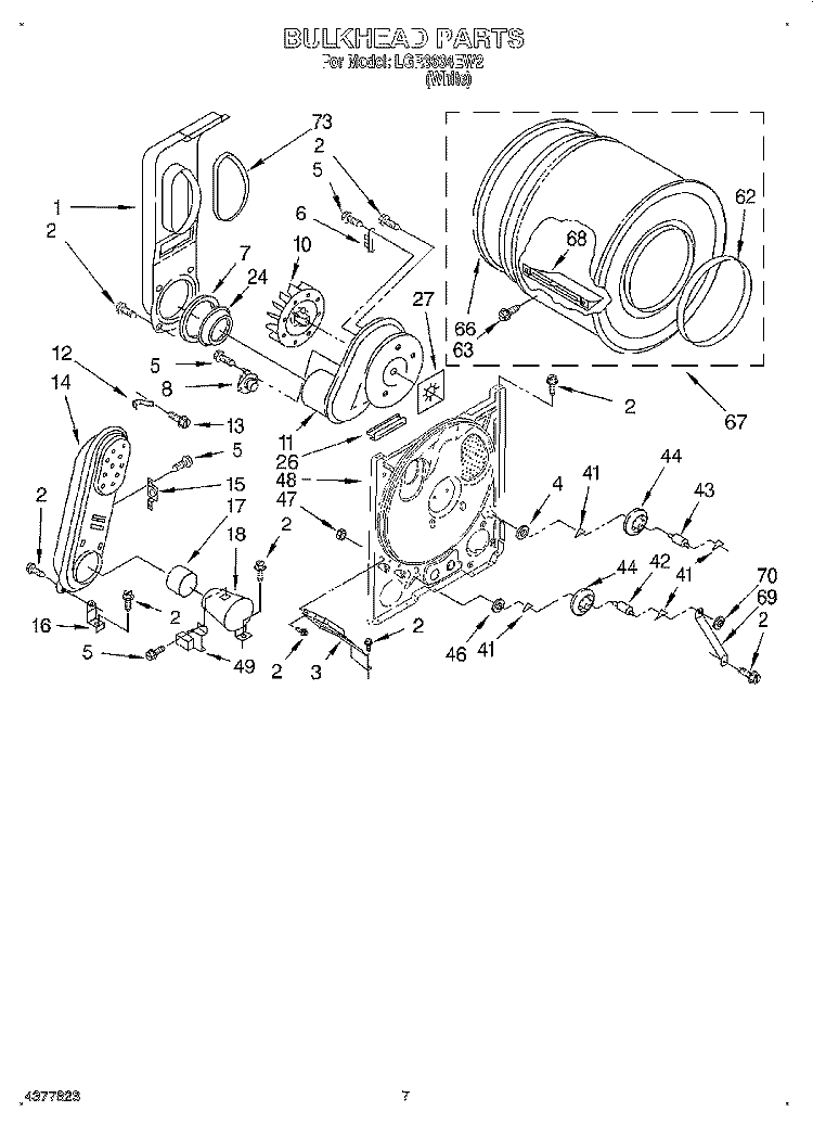 BULKHEAD Diagram and Parts List for LGR3634EW2  Whirlpool Dryer