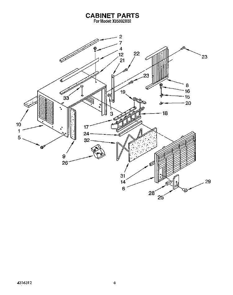 CABINET Diagram and Parts List for X05002X02  Roper Air Conditioner