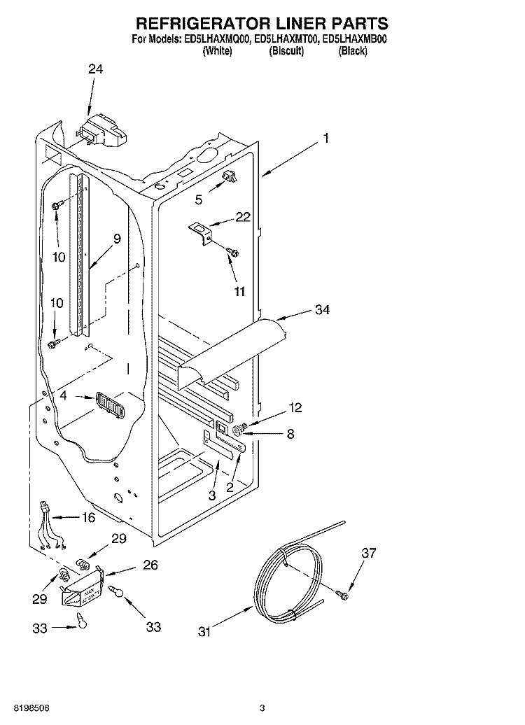 REFRIGERATOR LINER PARTS Diagram and Parts List for ED5LHAXMB00  Whirlpool Refrigerator