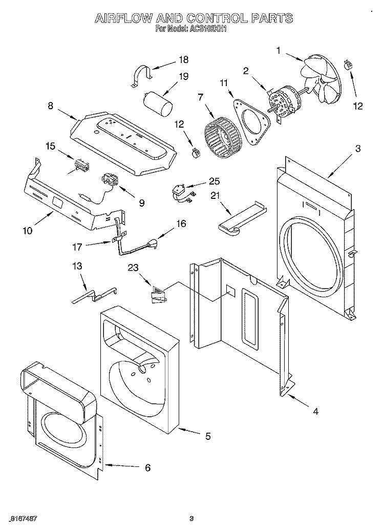 AIR FLOW AND CONTROL Diagram and Parts List for ACS102XH1  Whirlpool Air Conditioner